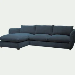 Canapé d'angle gauche convertible en tissu Nature - bleu