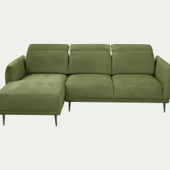 Canapé d'angle gauche fixe en tissu memphis avec fonction avance-recul - vert cèdre