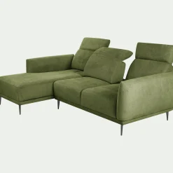 Canapé d'angle gauche fixe en tissu memphis avec fonction avance-recul - vert cèdre