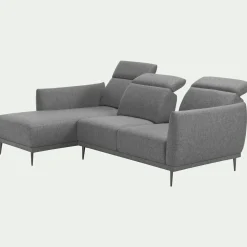 Canapé d'angle gauche fixe en tissu avec fonction avance-recul - gris restanque