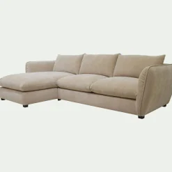 Canapé d'angle gauche fixe en tissu Nature - beige