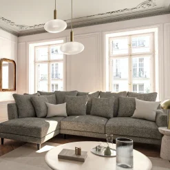 Canapé d'angle gauche fixe en tissu genesis - beige alpilles