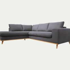 Canapé d'angle gauche fixe en tissu Cosmo - gris anthracite