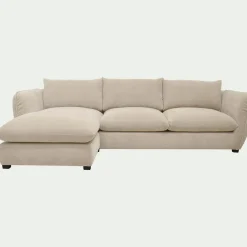 Canapé d'angle gauche fixe en tissu Nature - blanc écru