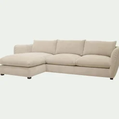 Canapé d'angle gauche fixe en tissu Nature - blanc écru