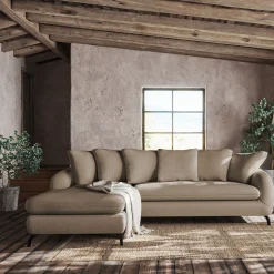 Canapé d'angle gauche fixe en tissu doux tramé - beige