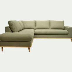 Canapé d'angle gauche fixe en tissu Cosmo - vert kaki