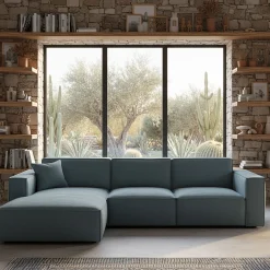 Canapé d'angle gauche fixe en tissu genesis - bleu