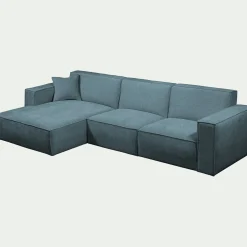 Canapé d'angle gauche fixe en tissu genesis - bleu