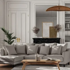 Canapé d'angle gauche fixe en tissu monclar - taupe