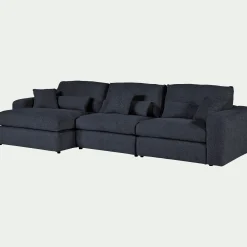 Canapé d'angle gauche fixe en tissu chenille Benjo - bleu marine