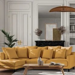 Canapé d'angle gauche fixe en tissu monclar- jaune argan