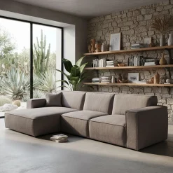 Canapé d'angle gauche fixe en tissu genesis - gris borie