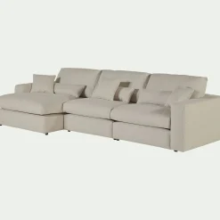 Canapé d'angle gauche fixe en tissu bouclette dasco - blanc écru