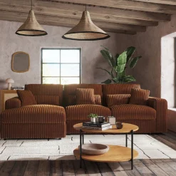 Canapé d'angle gauche fixe en tissu côtelé bita - brun rustrel