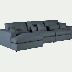 Canapé d'angle gauche fixe en tissu bouclette dasco - bleu