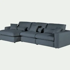 Canapé d'angle gauche fixe en tissu bouclette dasco - bleu