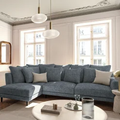 Canapé d'angle gauche fixe en tissu genesis - gris ardoise