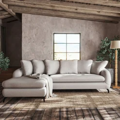 Canapé d'angle gauche fixe en tissu tramé - beige roucas