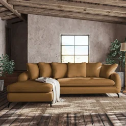 Canapé d'angle gauche fixe en tissu tramé - bronze