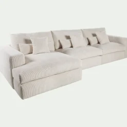 Canapé d'angle gauche fixe en velours côtelé - beige roucas