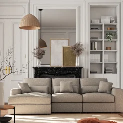 Canapé d'angle gauche fixe en tissu bouclette dasco - gris clair