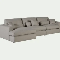 Canapé d'angle gauche fixe en tissu bouclette dasco - gris clair