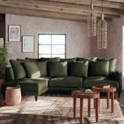 Canapé d'angle gauche fixe en tissu joint - vert cèdre