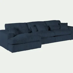 Canapé d'angle gauche fixe en tissu côtelé bita - bleu calabrun