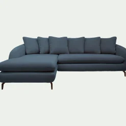 Canapé d'angle gauche fixe en tissu doux tramé - bleu