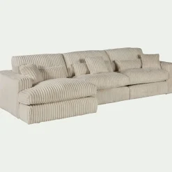 Canapé d'angle gauche fixe en tissu côtelé bita - blanc ventoux