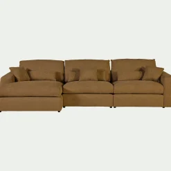 Canapé d'angle gauche fixe en tissu chenille Benjo - jaune argan