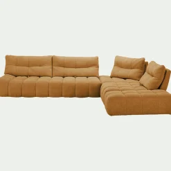 Canapé d'angle modulable avec pouf en tissu campo - jaune argan