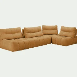 Canapé d'angle modulable avec chauffeuse en tissu campo - jaune argan