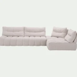 Canapé d'angle modulable avec chauffeuse en tissu campo - blanc écru