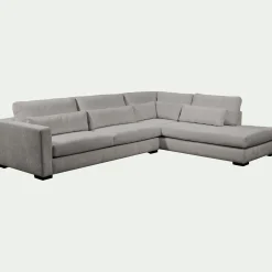 Canapé d'angle méridienne droite fixe en tissu Genesis - gris