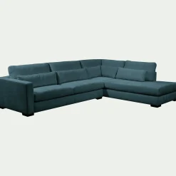 Canapé d'angle méridienne droite fixe en tissu Genesis - bleu