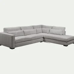 Canapé d'angle méridienne droite fixe en velours côtelé Azores - gris borie