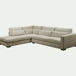 Canapé d'angle méridienne gauche fixe en velours côtelé Azores - taupe