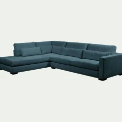 Canapé d'angle méridienne gauche fixe en tissu Genesis - bleu