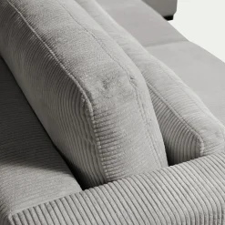 Canapé d'angle méridienne gauche fixe en velours côtelé Azores - gris borie