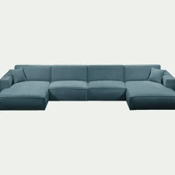 Canapé d'angle panoramique fixe en tissu tramé - bleu