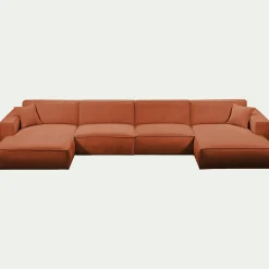 Canapé d'angle panoramique fixe en tissu tramé - brun rustrel