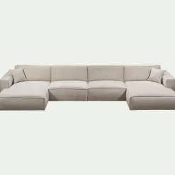 Canapé d'angle panoramique fixe en tissu tramé - beige