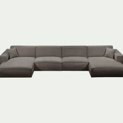 Canapé d'angle panoramique fixe en tissu tramé - gris