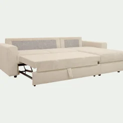 Canapé d'angle réversible convertible en velours côtelé - blanc ventoux