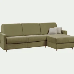 Canapé d'angle réversible convertible en tissu Stella matelas densité 25kg/m3 - vert cèdre