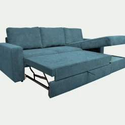 Canapé d'angle réversible convertible en tissu tramé - bleu figuerolles