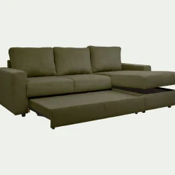 Canapé d'angle réversible convertible en velours côtelé - vert cèdre