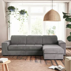 Canapé d'angle réversible convertible en tissu - gris moyen